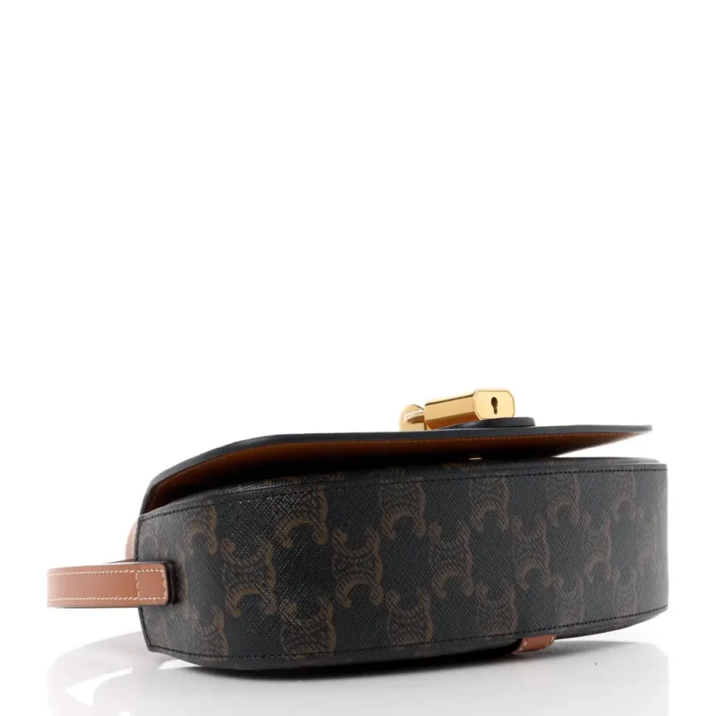CELINE SMALL TABOU CLUTCH ON STRAP TAN TRIOMPHE CANVAS & CALFSKIN LEATHER GOLD HARDWARE - Image 6