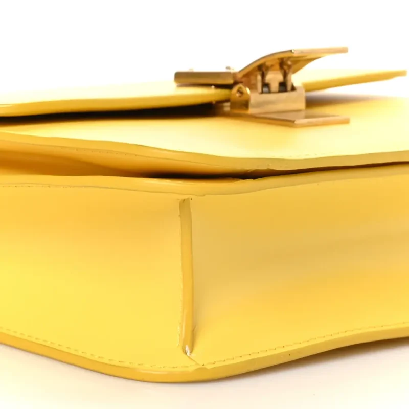 CELINE SMALL TEEN CLASSIC BOX FLAP BAG YELLOW BOX CALFSKIN LEATHER GOLD HARDWARE - Image 4