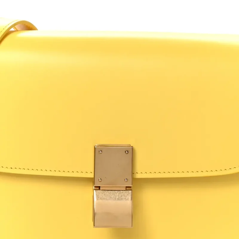 CELINE SMALL TEEN CLASSIC BOX FLAP BAG YELLOW BOX CALFSKIN LEATHER GOLD HARDWARE - Image 9