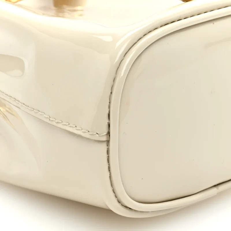 PRADA MINI METAL TRIANGLE LOGO DRAWCORD POUCH SHOULDER BAG AVORIO VERNICE LEATHER GOLD HARDWARE - Image 4
