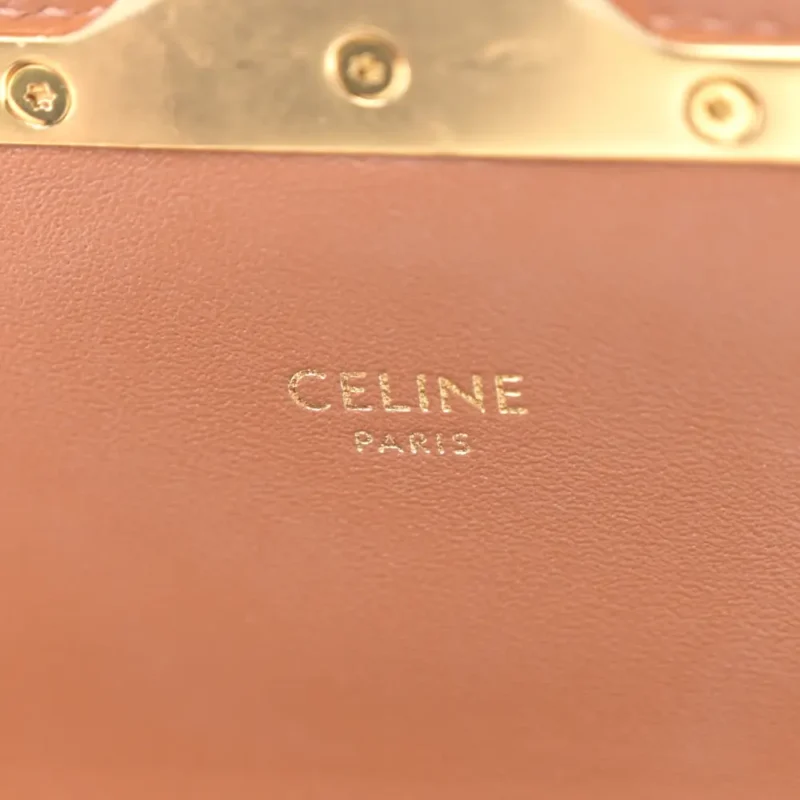 CELINE TEEN TRIOMPHE BAG MEDIUM TAN CALFSKIN LEATHER & TRIOMPHE CANVAS GOLD HARDWARE - Image 2