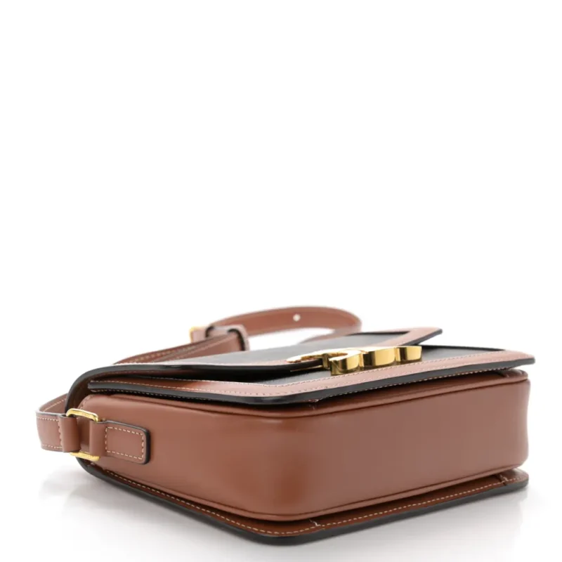 CELINE TEEN TRIOMPHE BAG MEDIUM TAN CALFSKIN LEATHER & TRIOMPHE CANVAS GOLD HARDWARE - Image 6