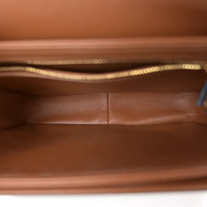 CELINE TEEN TRIOMPHE BAG MEDIUM TAN CALFSKIN LEATHER & TRIOMPHE CANVAS GOLD HARDWARE - Image 7