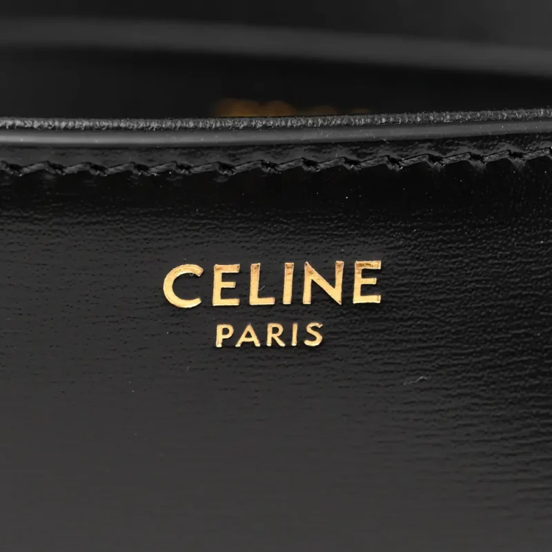 CELINE SMALL TRIOMPHE CHAIN SHOULDER BAG BLACK SHINY CALFSKIN LEATHER GOLD HARDWARE - Image 2