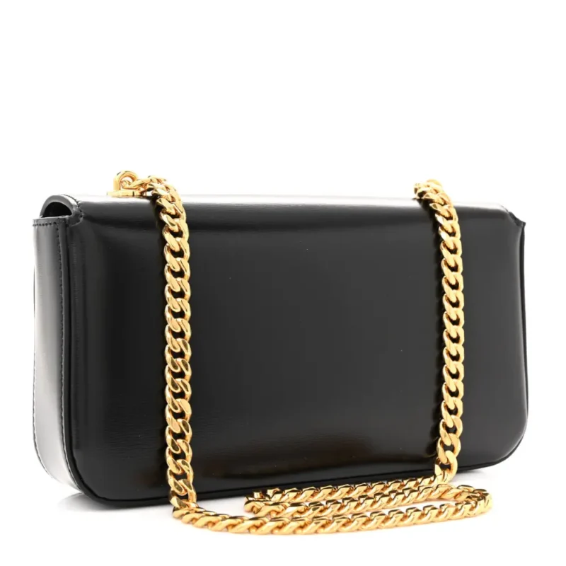 CELINE SMALL TRIOMPHE CHAIN SHOULDER BAG BLACK SHINY CALFSKIN LEATHER GOLD HARDWARE - Image 3