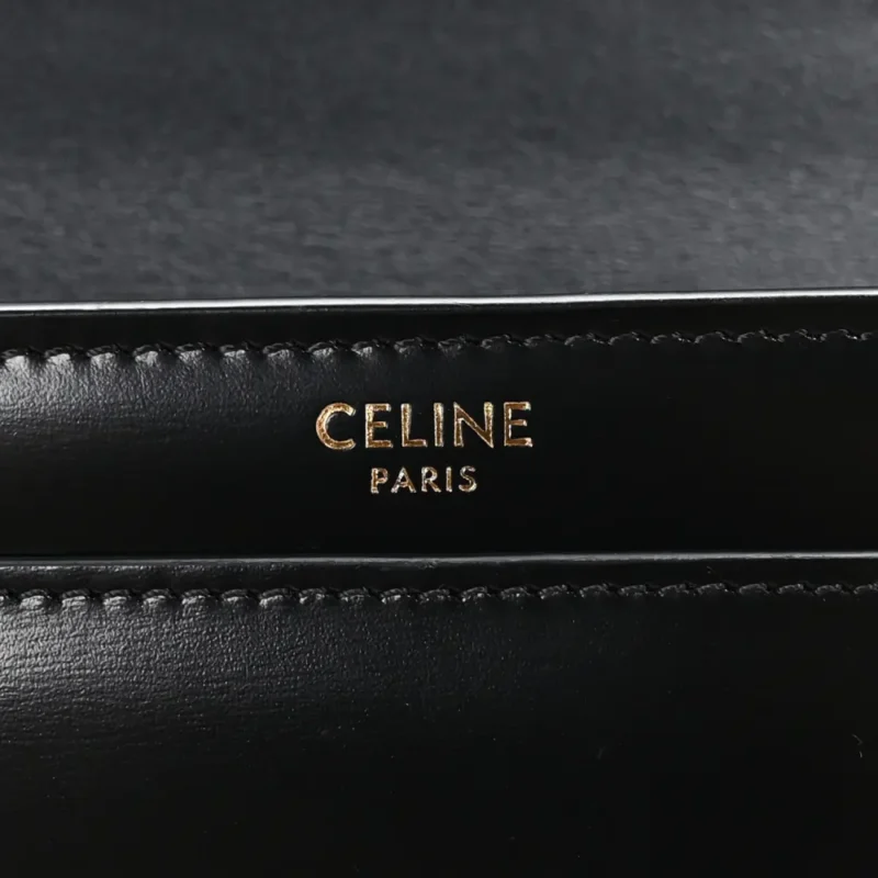 CELINE SMALL TRIOMPHE CHAIN SHOULDER BAG BLACK SHINY CALFSKIN LEATHER GOLD HARDWARE - Image 2