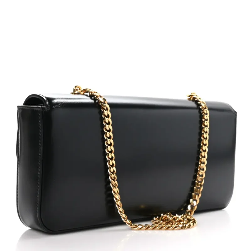 CELINE SMALL TRIOMPHE CHAIN SHOULDER BAG BLACK SHINY CALFSKIN LEATHER GOLD HARDWARE - Image 3