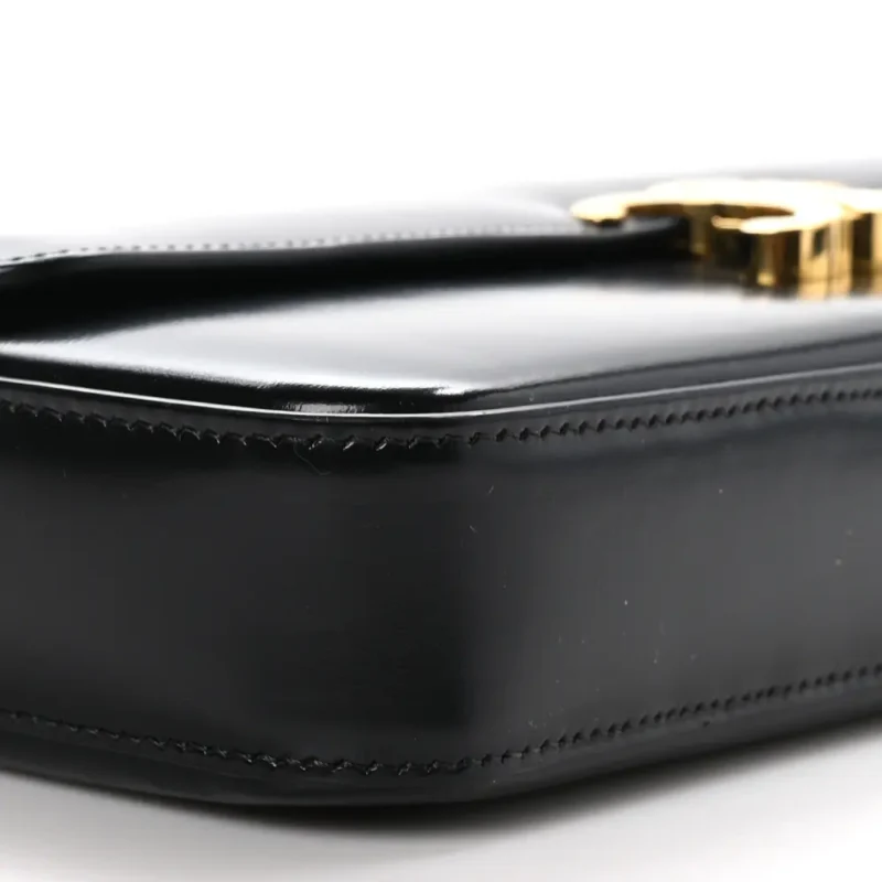 CELINE SMALL TRIOMPHE CHAIN SHOULDER BAG BLACK SHINY CALFSKIN LEATHER GOLD HARDWARE - Image 4