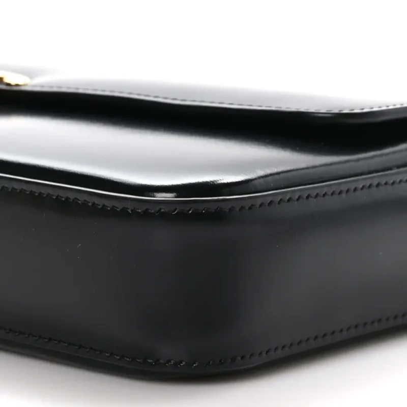 CELINE SMALL TRIOMPHE CHAIN SHOULDER BAG BLACK SHINY CALFSKIN LEATHER GOLD HARDWARE - Image 5