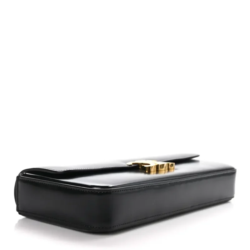 CELINE SMALL TRIOMPHE CHAIN SHOULDER BAG BLACK SHINY CALFSKIN LEATHER GOLD HARDWARE - Image 6