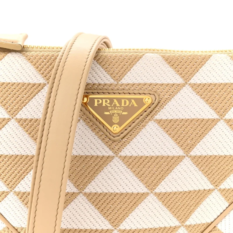 PRADA MINI TRIANGOLO SYMBOLE EMBROIDERED TRIANGLE BAG CORDA TALCO JACQUARD CANVAS GOLD HARDWARE - Image 8