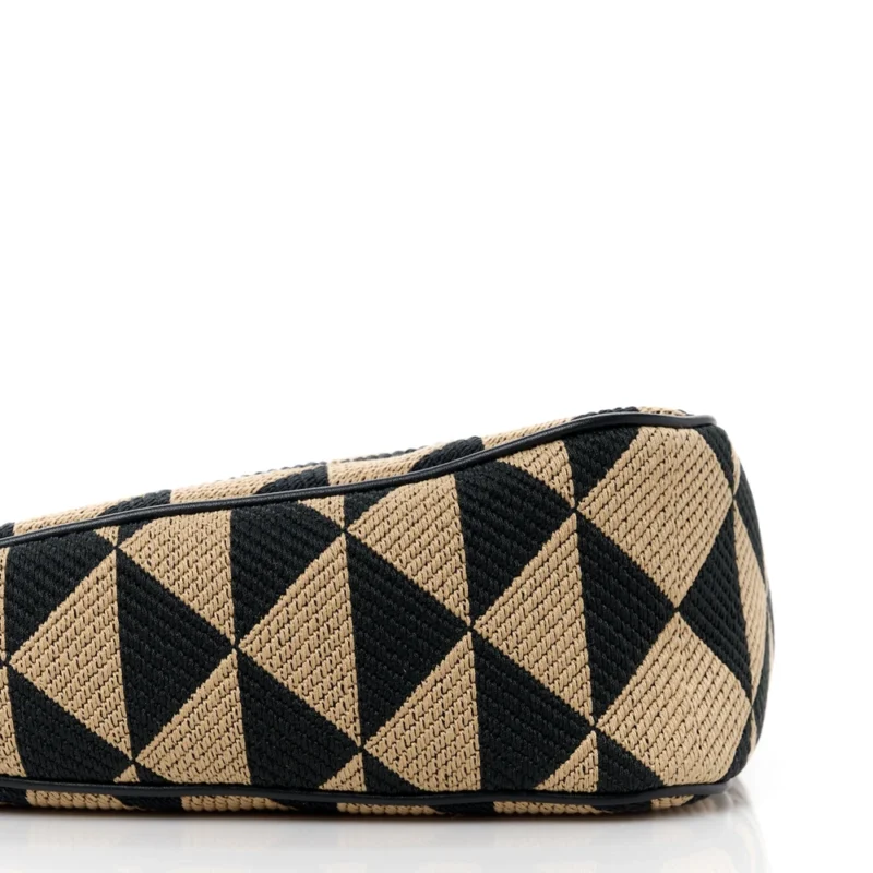PRADA MINI TRIANGOLO SYMBOLE EMBROIDERED TRIANGLE DOUBLE BAG BLACK/CORDA JACQUARD CALFSKIN LEATHER GOLD HARDWARE - Image 4