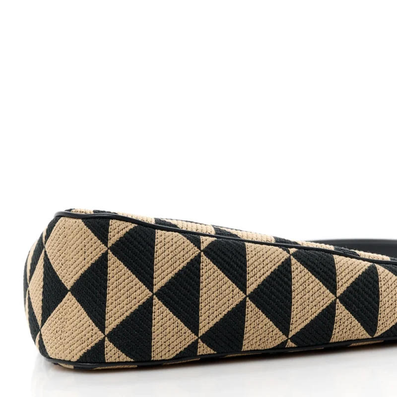 PRADA MINI TRIANGOLO SYMBOLE EMBROIDERED TRIANGLE DOUBLE BAG BLACK/CORDA JACQUARD CALFSKIN LEATHER GOLD HARDWARE - Image 5