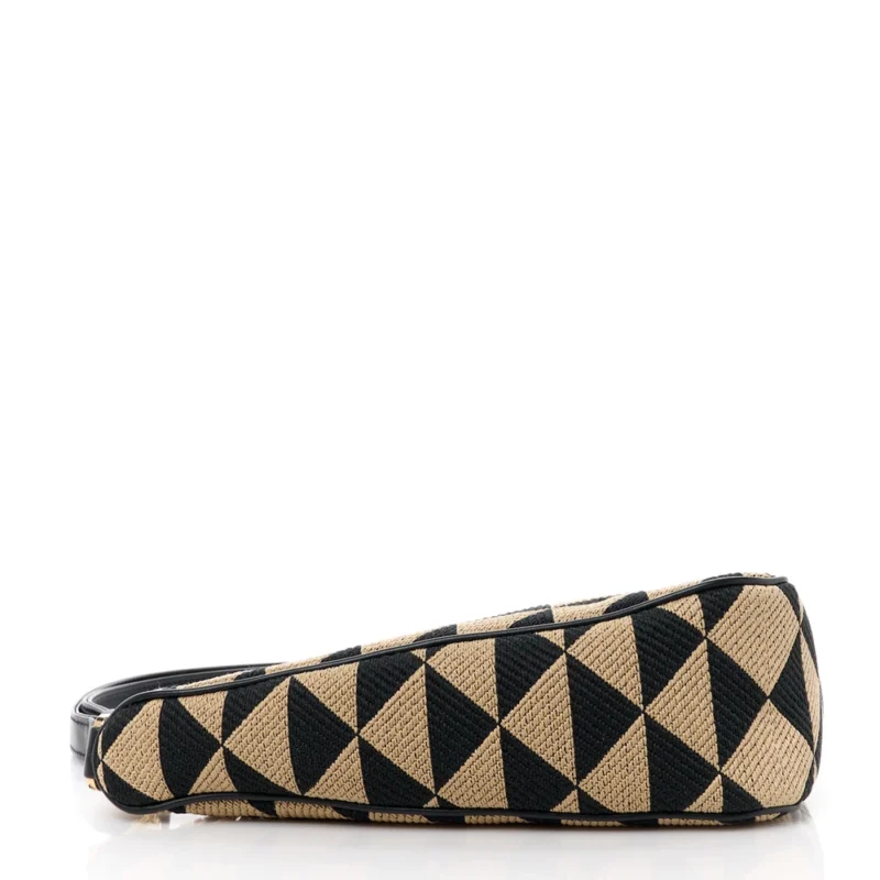 PRADA MINI TRIANGOLO SYMBOLE EMBROIDERED TRIANGLE DOUBLE BAG BLACK/CORDA JACQUARD CALFSKIN LEATHER GOLD HARDWARE - Image 6