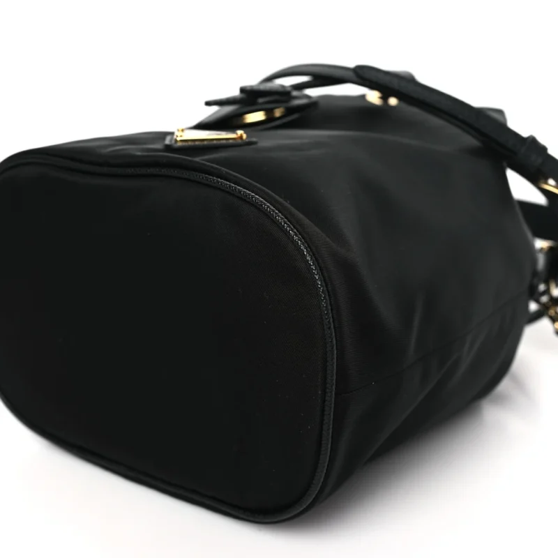 PRADA MINI RE-EDITION 1978 BUCKET BAG BLACK RE-NYLON & SAFFIANO LEATHER GOLD HARDWARE - Image 5