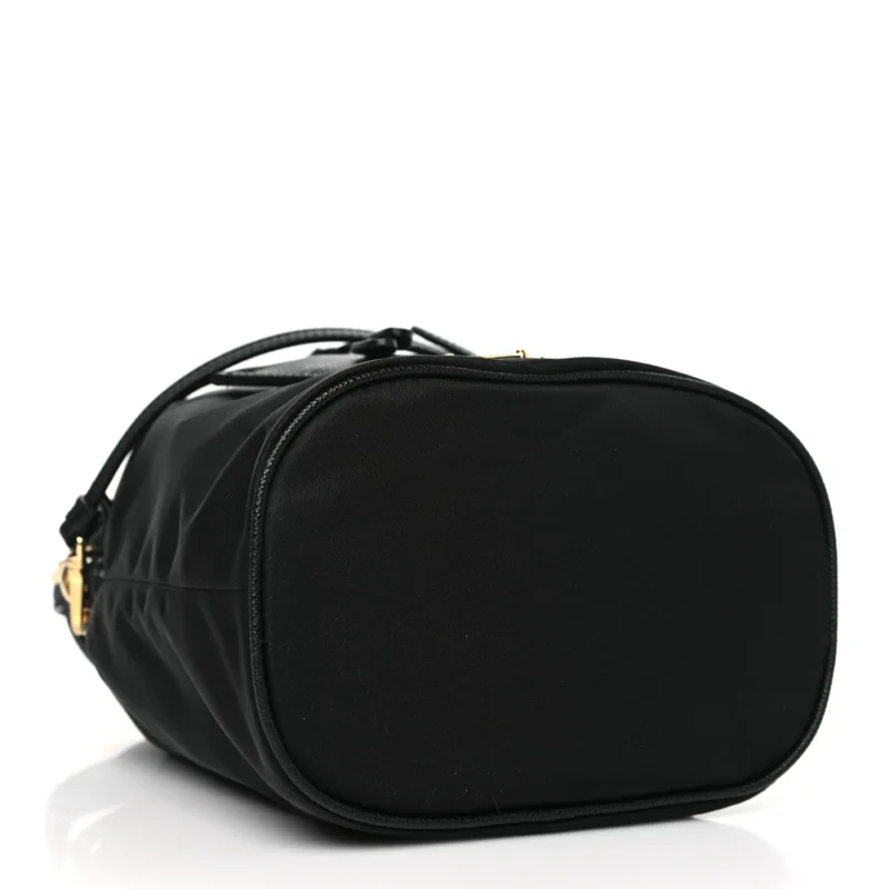 PRADA MINI RE-EDITION 1978 BUCKET BAG BLACK RE-NYLON & SAFFIANO LEATHER GOLD HARDWARE - Image 6