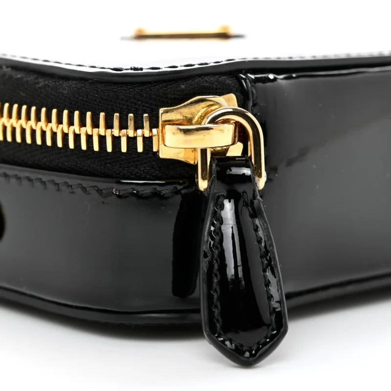 PRADA MINI METAL TRIANGLE LOGO POUCH WITH HANDLE BLACK VERNICE LEATHER GOLD HARDWARE - Image 4