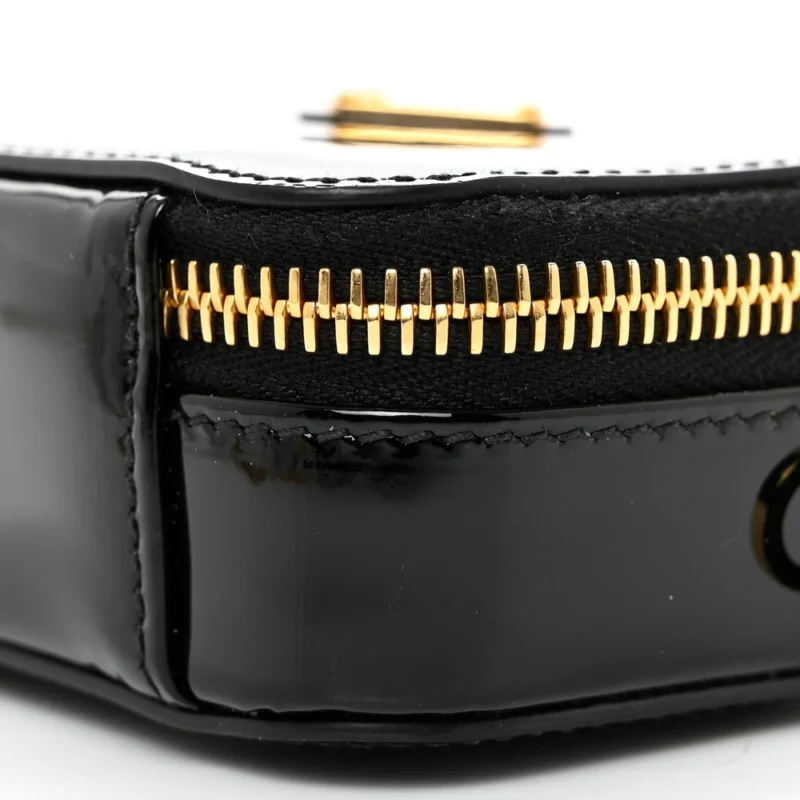 PRADA MINI METAL TRIANGLE LOGO POUCH WITH HANDLE BLACK VERNICE LEATHER GOLD HARDWARE - Image 5