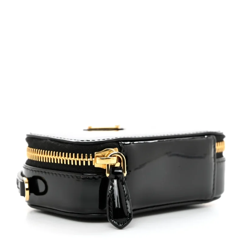 PRADA MINI METAL TRIANGLE LOGO POUCH WITH HANDLE BLACK VERNICE LEATHER GOLD HARDWARE - Image 6