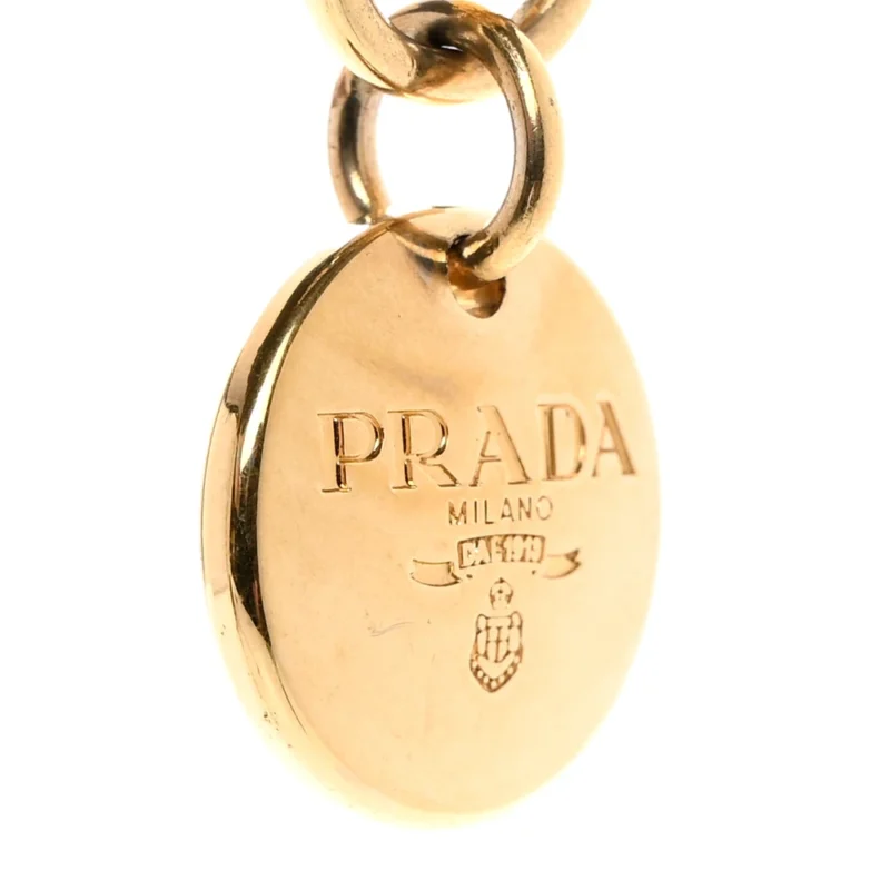 PRADA MINI METAL TRIANGLE LOGO POUCH WITH HANDLE BLACK VERNICE LEATHER GOLD HARDWARE - Image 9