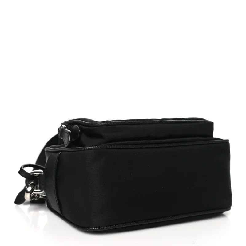 PRADA MEDIUM BRIQUE CROSSBODY MESSENGER BAG BLACK TESSUTO & SAFFIANO LEATHER SILVER HARDWARE - Image 6