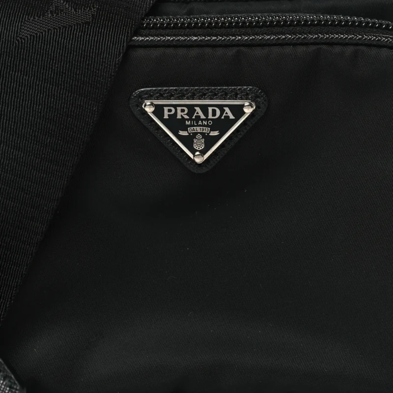 PRADA MEDIUM BRIQUE CROSSBODY MESSENGER BAG BLACK TESSUTO & SAFFIANO LEATHER SILVER HARDWARE - Image 8