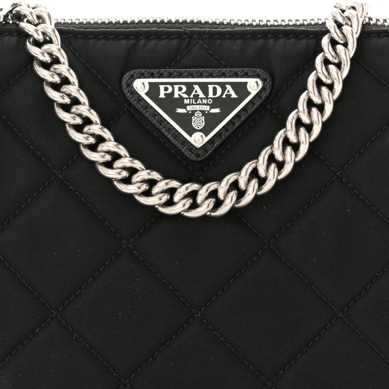 PRADA SMALL CROSSBODY BAG BLACK QUILTED NYLON TESSUTO IMPUNTU SILVER HARDWARE - Image 8