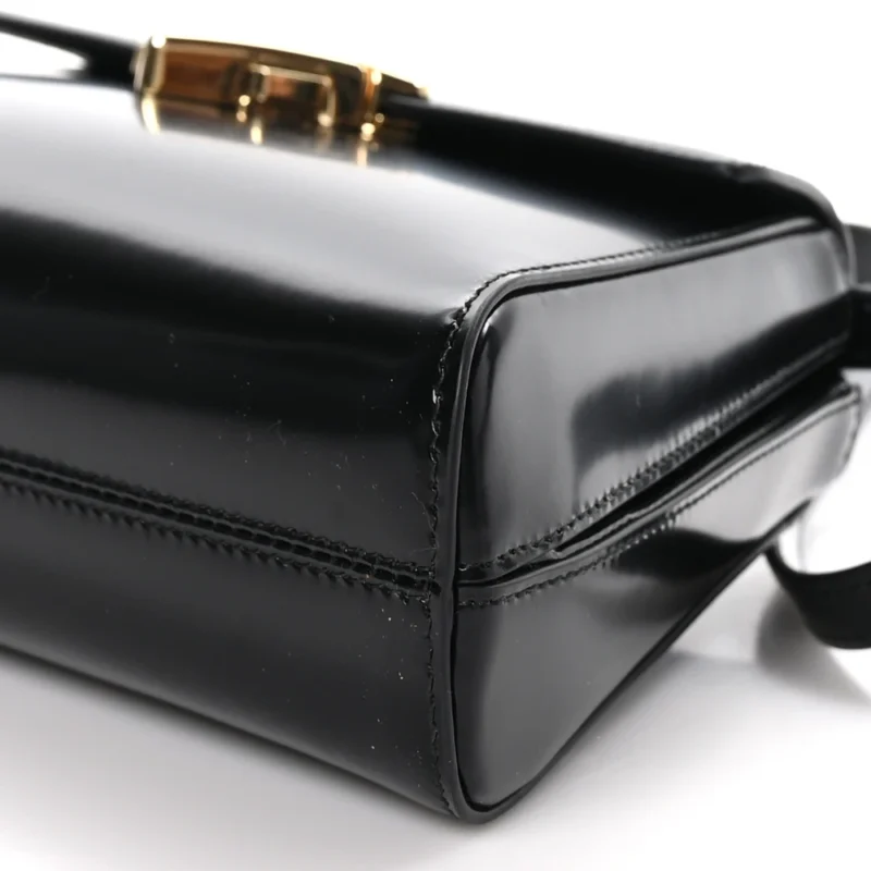 PRADA MEDIUM FLAP SHOULDER BAG BLACK SPAZZOLATO LEATHER GOLD HARDWARE - Image 5