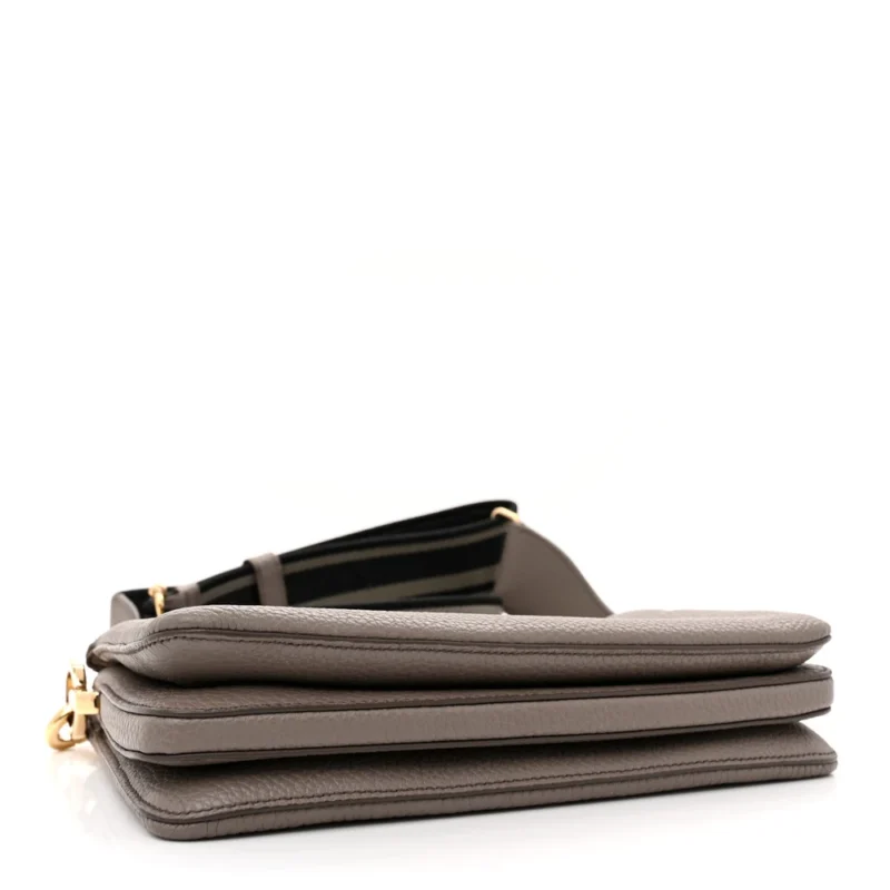 PRADA MINI SOFT ZIPPERED SHOULDER BAG CLAY GREY VITELLO DAINO LEATHER GOLD HARDWARE - Image 6