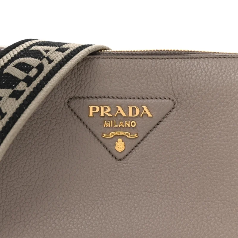 PRADA MINI SOFT ZIPPERED SHOULDER BAG CLAY GREY VITELLO DAINO LEATHER GOLD HARDWARE - Image 8