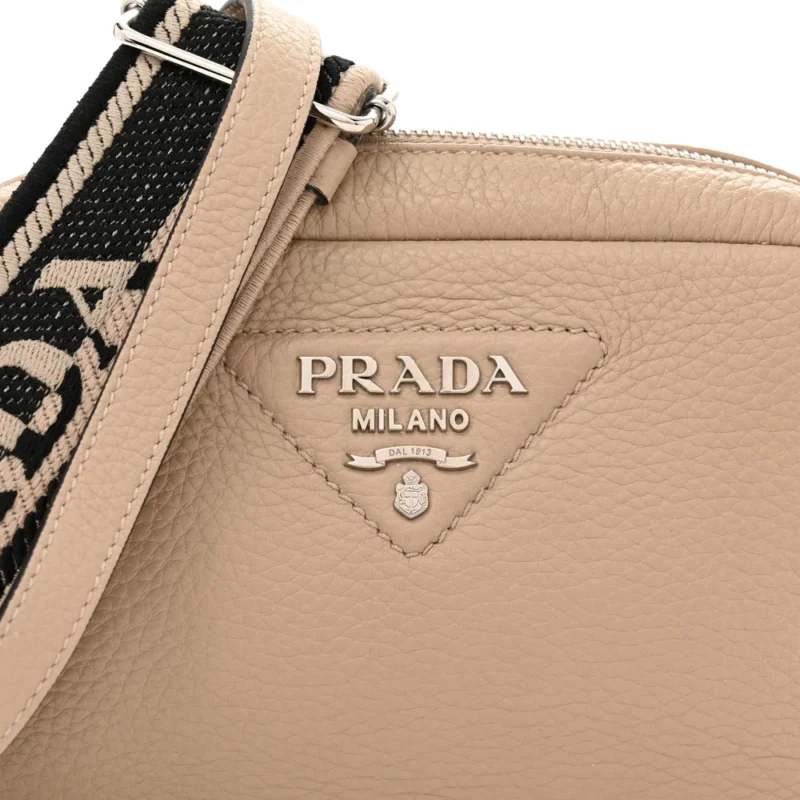 PRADA SMALL CAMERA CROSSBODY BAG SAND VITELLO DAINO LEATHER SILVER HARDWARE - Image 6