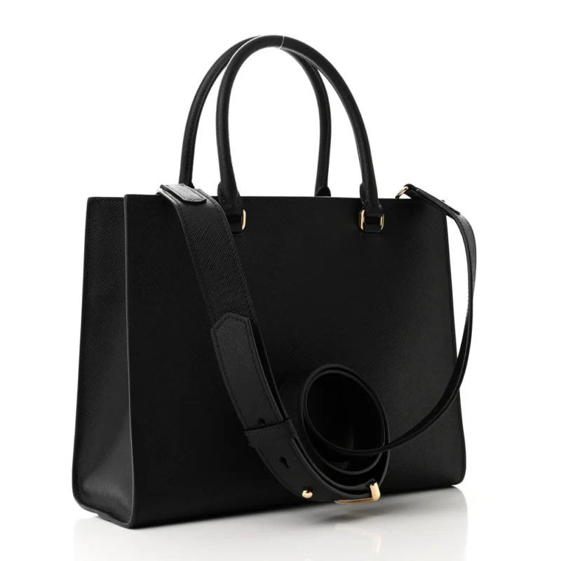 PRADA MEDIUM LUX LOGO EMBOSSED SHOULDER TOTE HANDBAG BLACK SAFFIANO LEATHER - Image 3