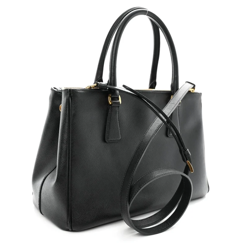 PRADA SMALL GALLERIA DOUBLE ZIP TOTE BLACK SAFFIANO LEATHER BRASS HARDWARE - Image 3
