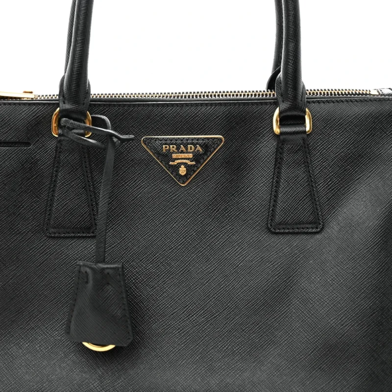 PRADA SMALL GALLERIA DOUBLE ZIP TOTE BLACK SAFFIANO LEATHER BRASS HARDWARE - Image 8