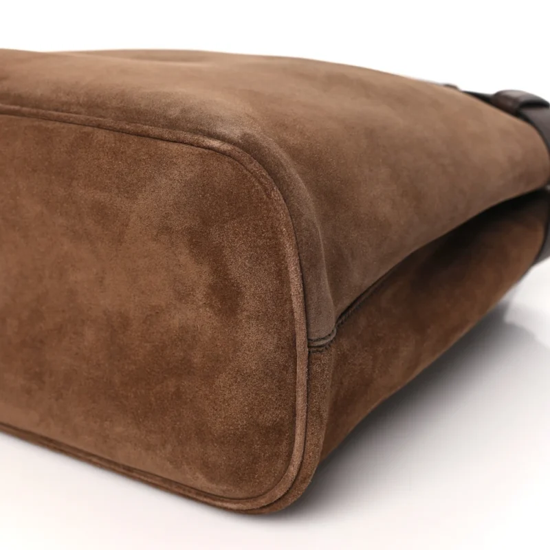 PRADA LARGE DOUBLE BELT TOTE CACAO SCAMOSCIATO SUEDE LEATHER - Image 5