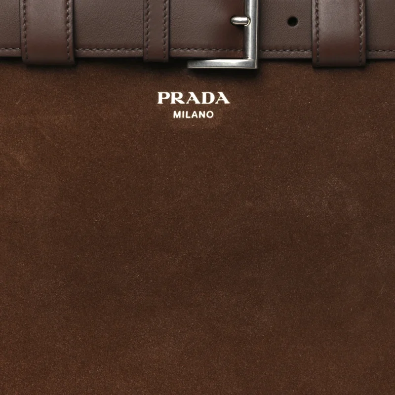 PRADA LARGE DOUBLE BELT TOTE CACAO SCAMOSCIATO SUEDE LEATHER - Image 8