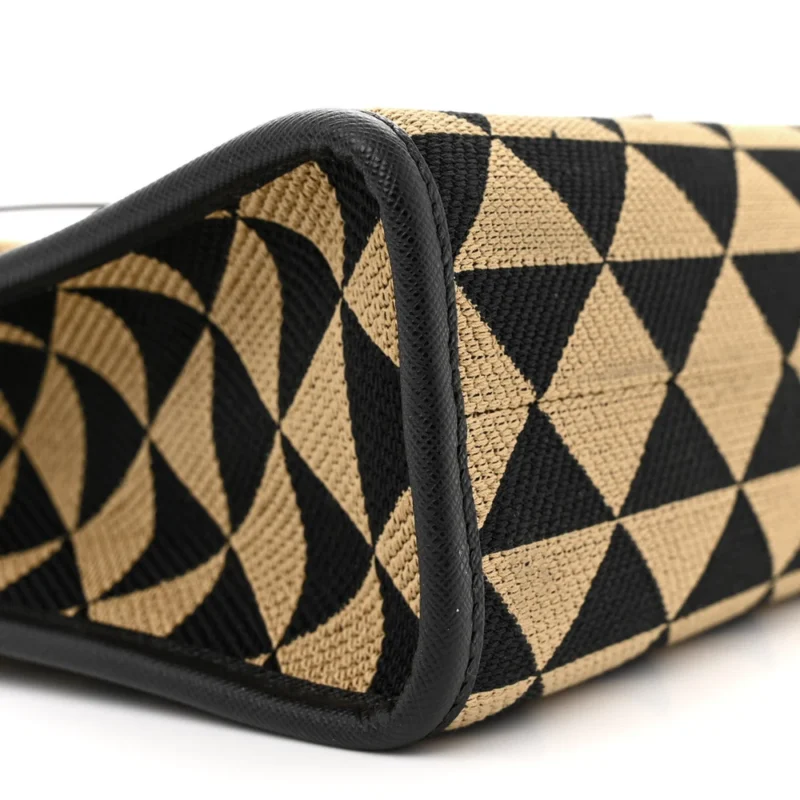PRADA SMALL TRIANGOLO SYMBOLE EMBROIDERED TOTE BLACK AND CORDA JACQUARD SAFFIANO LEATHER GOLD HARDWARE - Image 4