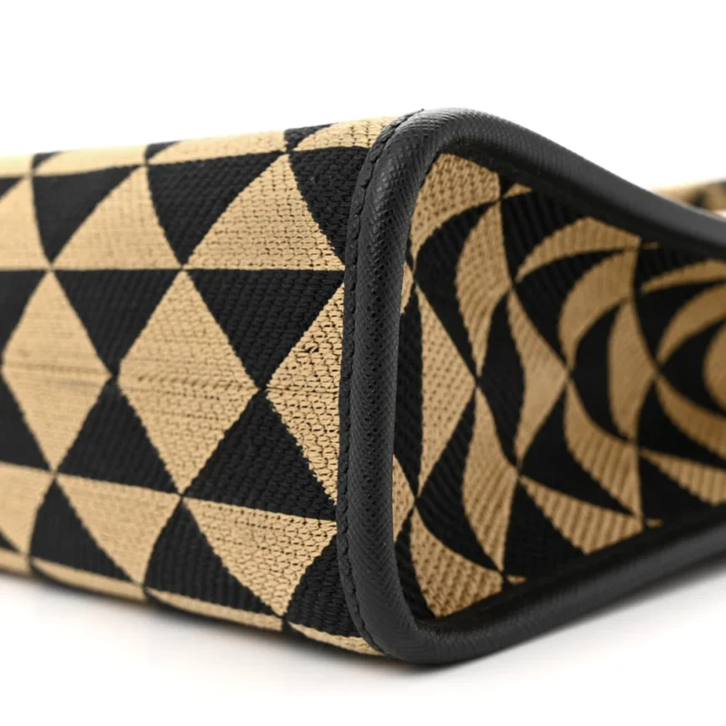 PRADA SMALL TRIANGOLO SYMBOLE EMBROIDERED TOTE BLACK AND CORDA JACQUARD SAFFIANO LEATHER GOLD HARDWARE - Image 5