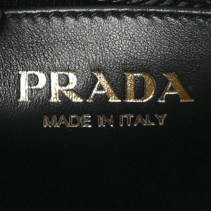 PRADA MINI TRIANGOLO SYMBOLE EMBROIDERED TOTE BAG BLACK/CORDA JACQUARD SAFFIANO LEATHER GOLD HARDWARE - Image 2