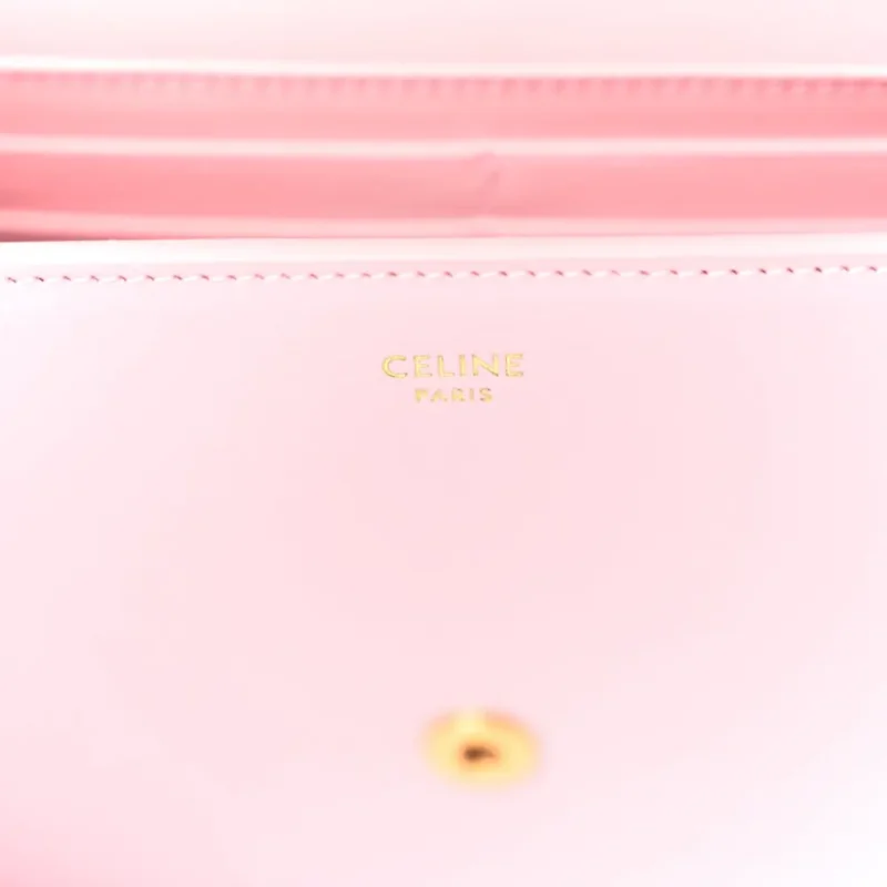 CELINE TRIOMPHE MARGO WALLET ON CHAIN PASTEL PINK SHINY CALFSKIN LEATHER GOLD HARDWARE - Image 2