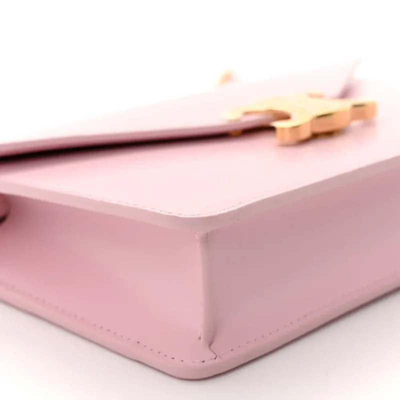 CELINE TRIOMPHE MARGO WALLET ON CHAIN PASTEL PINK SHINY CALFSKIN LEATHER GOLD HARDWARE - Image 4