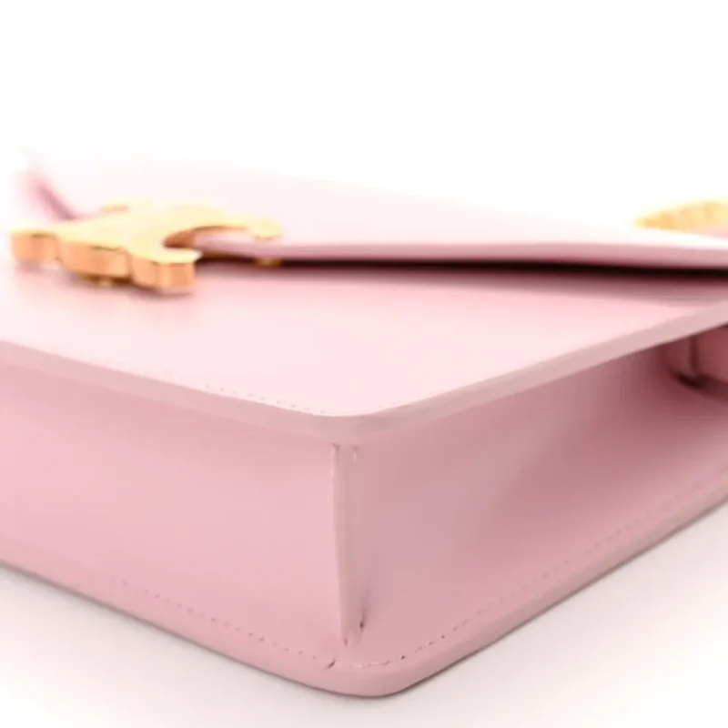 CELINE TRIOMPHE MARGO WALLET ON CHAIN PASTEL PINK SHINY CALFSKIN LEATHER GOLD HARDWARE - Image 5