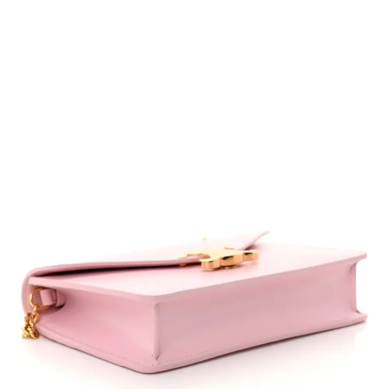 CELINE TRIOMPHE MARGO WALLET ON CHAIN PASTEL PINK SHINY CALFSKIN LEATHER GOLD HARDWARE - Image 6