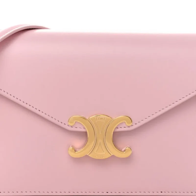 CELINE TRIOMPHE MARGO WALLET ON CHAIN PASTEL PINK SHINY CALFSKIN LEATHER GOLD HARDWARE - Image 9