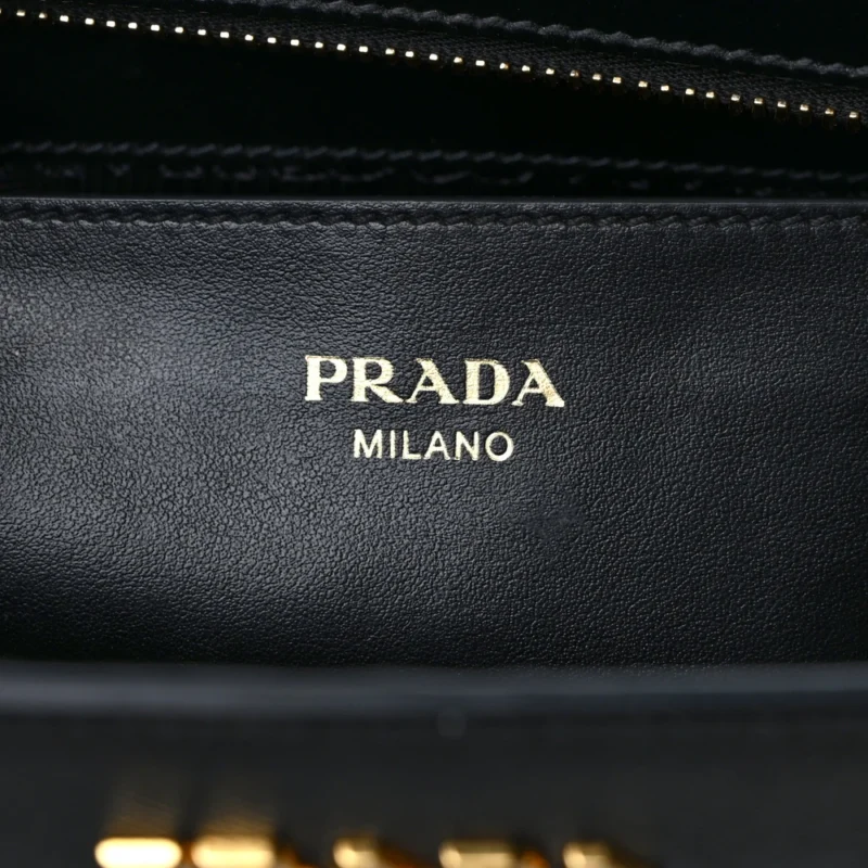 PRADA SMALL ZIPPERED TOTE BAG BLACK SAFFIANO SOFT CALFSKIN LEATHER GOLD HARDWARE - Image 2