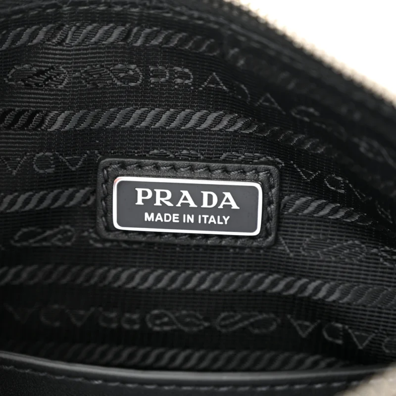 PRADA MEDIUM DOUBLE TRIANGLE SHOULDER BAG BLACK VITELLO SAFFIANO CUIR LEATHER SILVER HARDWARE - Image 3