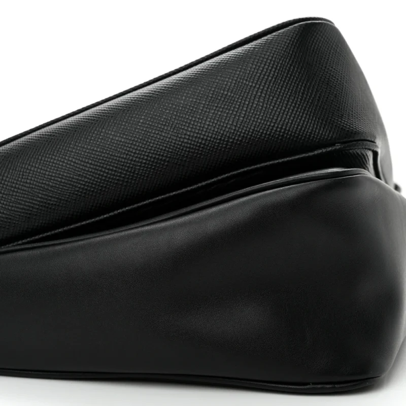 PRADA MEDIUM DOUBLE TRIANGLE SHOULDER BAG BLACK VITELLO SAFFIANO CUIR LEATHER SILVER HARDWARE - Image 5