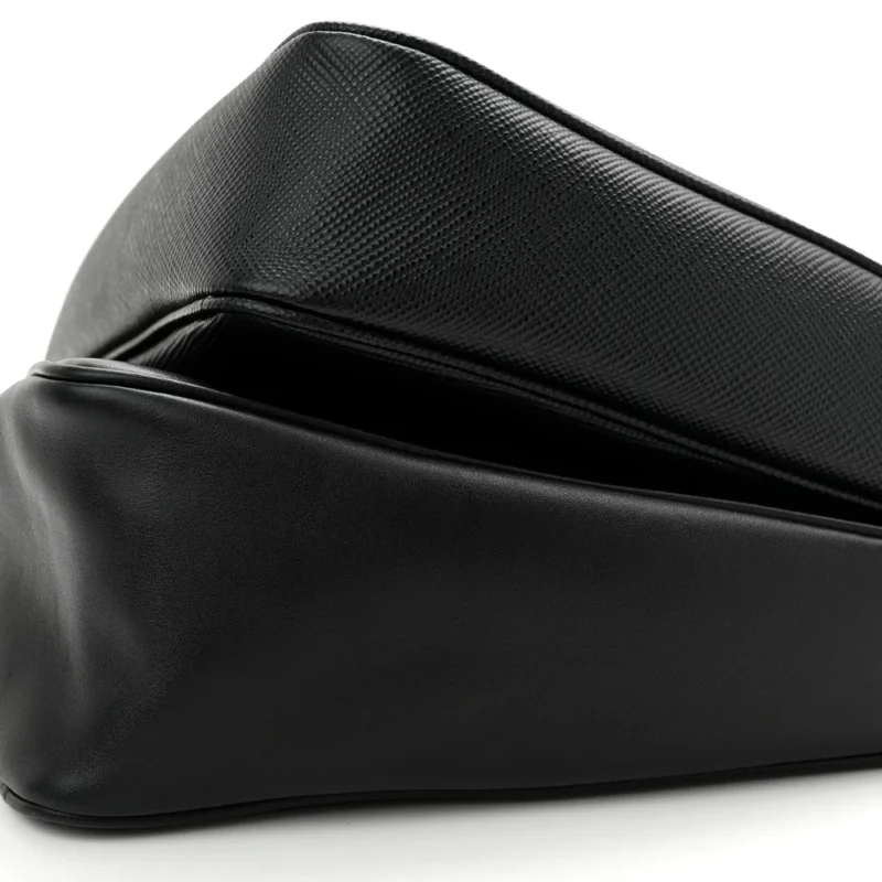 PRADA MEDIUM DOUBLE TRIANGLE SHOULDER BAG BLACK VITELLO SAFFIANO CUIR LEATHER SILVER HARDWARE - Image 6