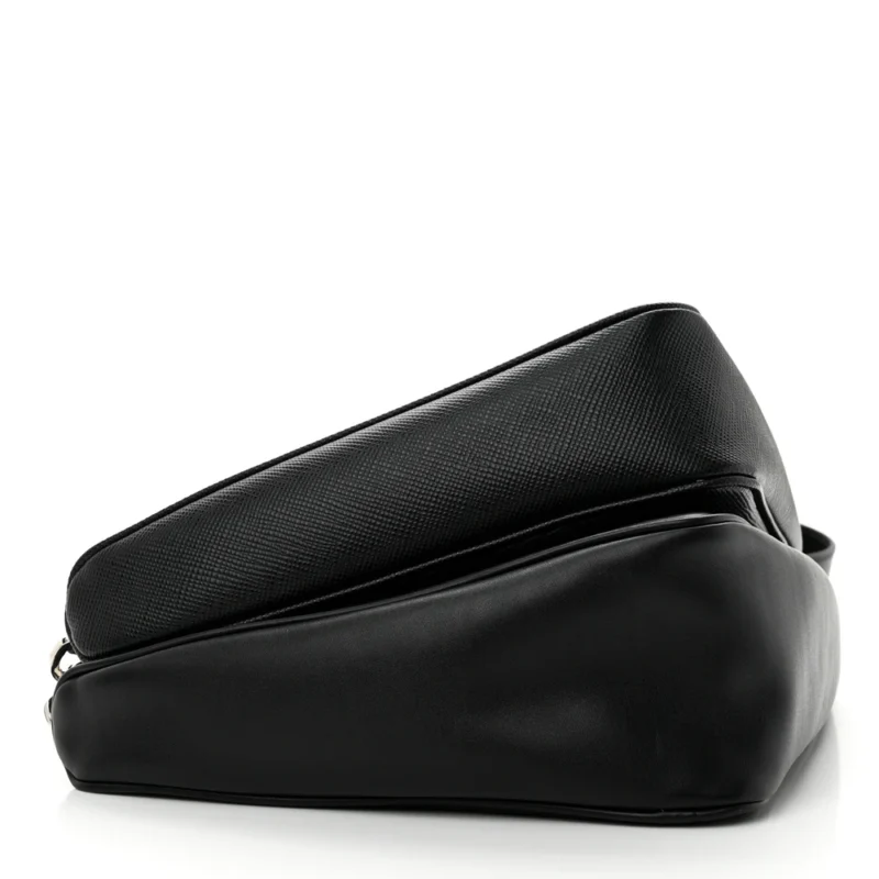 PRADA MEDIUM DOUBLE TRIANGLE SHOULDER BAG BLACK VITELLO SAFFIANO CUIR LEATHER SILVER HARDWARE - Image 7