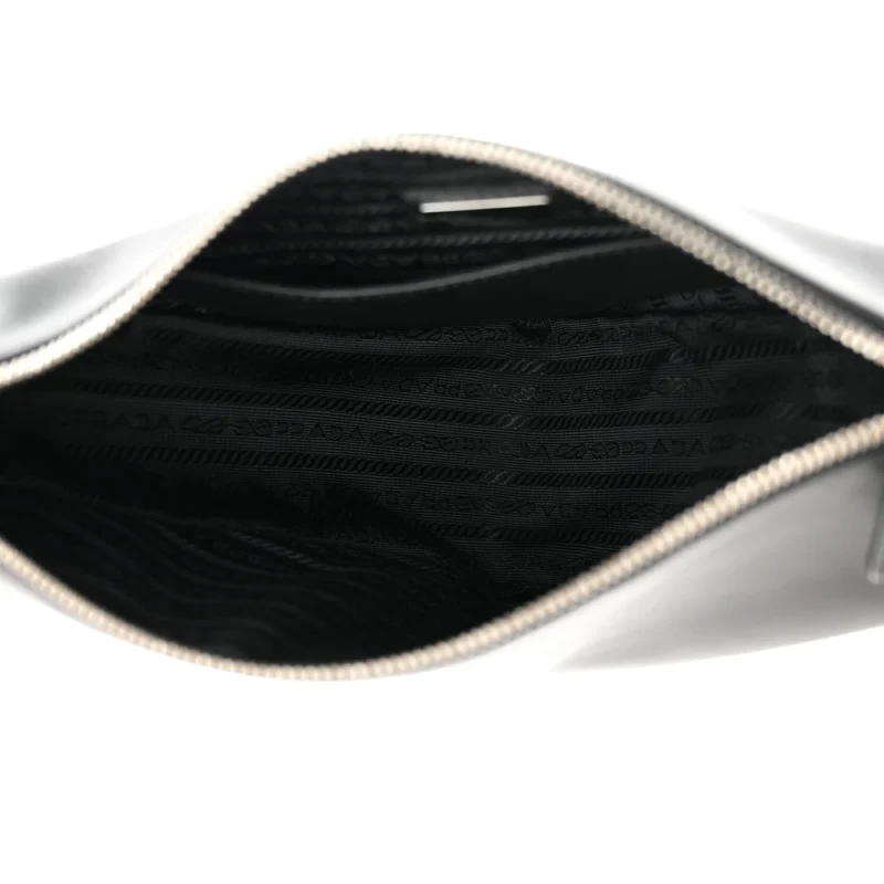 PRADA MEDIUM DOUBLE TRIANGLE SHOULDER BAG BLACK VITELLO SAFFIANO CUIR LEATHER SILVER HARDWARE - Image 8